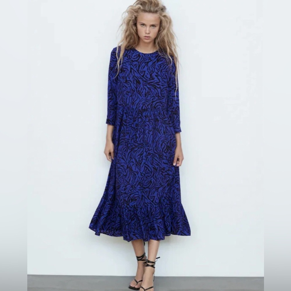ZARA women’s BLUE ANIMAL PRINT DRESS NWT SIZE XS